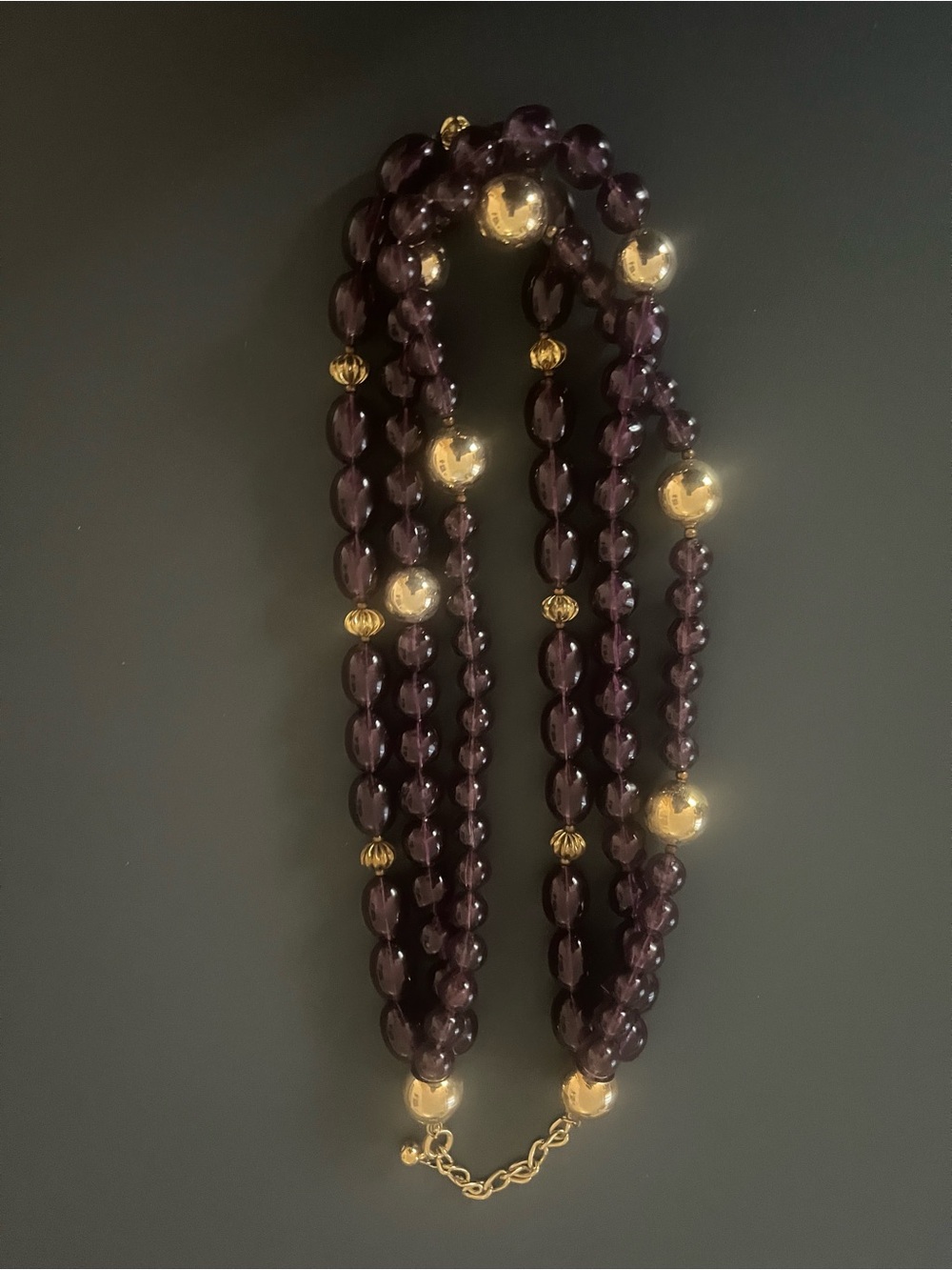 Elegant vintage Purple Beaded Necklace with Gold Accents